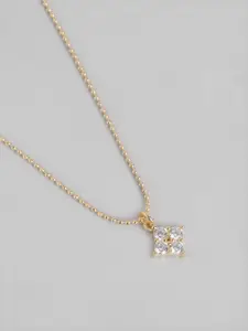 Carlton London 18kt Gold Plated with CZ Square Pendant with Chain