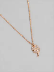 Carlton London 18kt Rose Gold Plated with CZ Four Leaf Clover Pendant with Chain