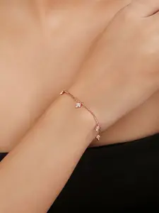 Zavya 925 Sterling Silver Cubic Zirconia Rose Gold-Plated Charm Bracelet