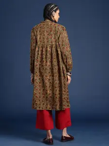 Taavi Bagru Indie Florals Printed Tie-Up Neck Pure Cotton A-Line Kurta