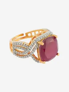 Kushal's Fashion Jewellery Rhodium-Plated Zircon Embellished Bridal Adjustable Finger Ring