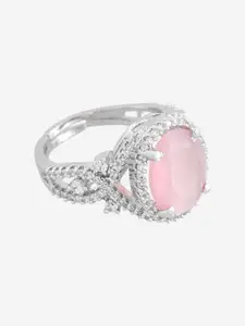 Kushal's Fashion Jewellery Rhodium-Plated Cubic Zirconia-Studded Adjustable Finger Ring