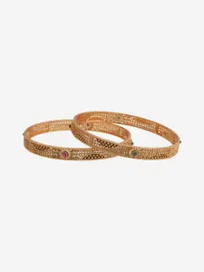 Kushal's Fashion Jewellery Set Of 2 Gold Plated Stone Studded Bangles