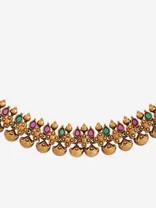 Kushal's Fashion Jewellery Gold-Plated Stone Studded Antique Necklace