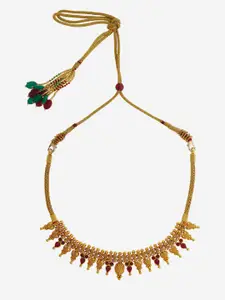 Kushal's Fashion Jewellery 92.5 Pure Silver Gold-Plated Stone Studded Temple Necklace