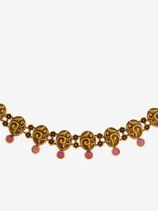 Kushal's Fashion Jewellery Copper Gold-Plated Stones Studded Antique Necklace