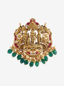 Kushal's Fashion Jewellery Gold-Plated 92.5 Pure Silver Artificial Stones Temple Pendants