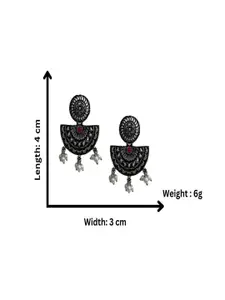 AccessHer Silver-Plated Artificial Beaded Circular Shaped Oxidised Drop Earrings