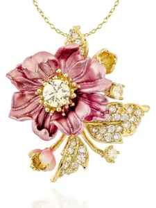 MISS JO Gold Plated 925 Sterling Silver Cubic Zirconia Floral Pendant with Chain