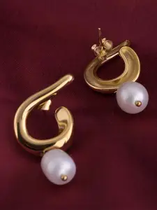 PALMONAS Gold Plated Stainless Steel Pearls Drop Earrings