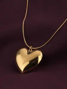PALMONAS Stainless Steel Gold-Plated Heart Shaped Pendant With Chain