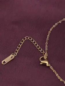 PALMONAS Stainless Steel Gold-Plated Gem-Stone Studded Oval Pendant with Chain