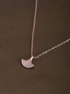 PALMONAS Rose Gold Plated Stainless Steel Cubic Zirconia Pendant With Chain