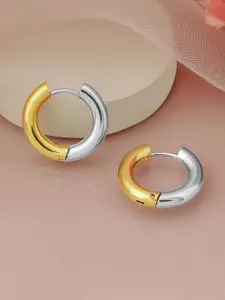 Rubans Dual Plated Rhodium & 18 K Gold Stainless Steel Waterproof Demi-Fine Hoop Earrings
