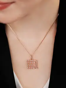 Zavya 925 Sterling Silver Rose Gold-Plated CZ Studded Geometric Shaped Pendant with Chain