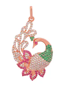 Zavya 925 Sterling Silver Rose Gold-Plated CZ Studded Peacock Shaped Pendant with Chain