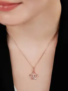 Zavya 925 Sterling Silver Rose Gold-Plated CZ Studded Crown Shaped Pendant with Chain