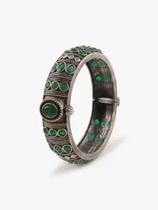 The Pari Silver-Plated Stone Studded Oxidised Bangle