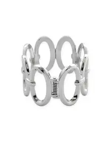Rubans Rhodium-Plated Bold Linked Oval Design Bangle-Style Statement Bracelet