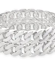 Rubans Rhodium-Plated Silver-Toned Chain Link Bangle Style Elegant Bracelet