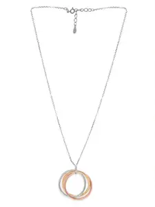Rubans Gold Silver & Copper Toned Silver-Plated Triple Tone Circular Pendant Necklace