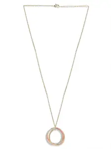 Rubans 18K Gold-Plated Triple Tone Circular Pendant Necklace in Gold, Silver & Copper Tone