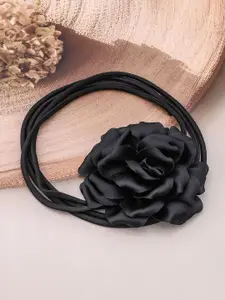 Rubans Elegant Black Satin Rose Choker Necklace - Bold Statement Piece for Every Look