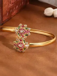 Rubans 18K Gold-Plated Ruby Pink, Green & White Kundan Studded Openable Bangle