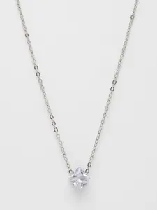 NVR Silver-Plated Stone Studded Square Shaped Pendant with Chain