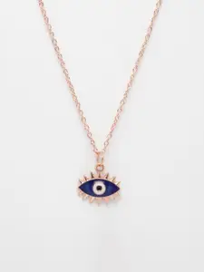 NVR Rose Gold-Plated Evil Eye Pendant with Chain