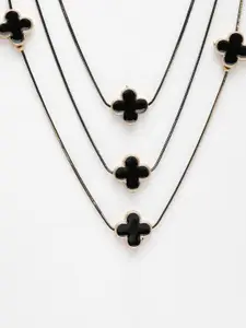 NVR Rhodium-Plated Flower Shaped Layered Necklace