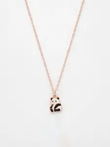 NVR Rose Gold-Plated Stone Studded Panda Shaped Pendant with Chain