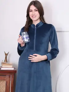 Secret Wish Women Velvet Woolen Maternity Maxi Nightdress