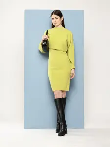Chemistry Woollen Crop Embellished Neck Sweater With Bodycon Dress Co-Ords