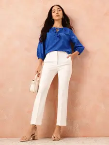 all about you Tie-Up Neck Schiffli Cotton Top