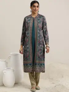 Libas Paisley Printed Mandarin Collar Woollen Straight Kurta