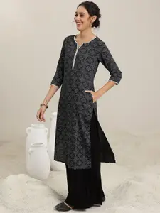 Libas Bandhani Printed Sweetheart Neck Pure Cotton Straight Kurta