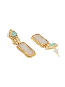 AMI Gold Plated Artificial Stones Studded Contemporary Drop Earrings