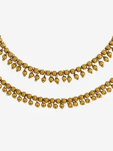 Kushal's Fashion Jewellery Set Of 2 Gold-Plated Beaded Antique Anklets