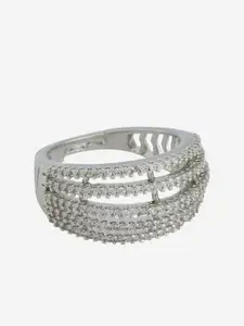 Kushal's Fashion Jewellery Rhodium-Plated Cubic Zirconia-Studded Adjustable Finger Ring