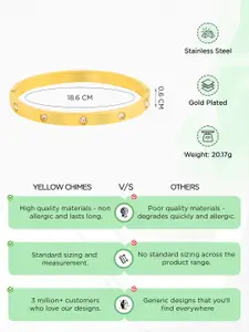 Yellow Chimes Stainless Steel Gold-Plated Crystals Stone-Studded Bangle-Style Bracelet