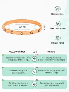 Yellow Chimes Stainless Steel Gold-Plated Crystals Stone-Studded Bangle-Style Bracelet