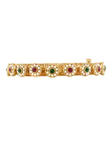 Peora Gold-Plated Stone-Studded & Beaded Kada Bangle