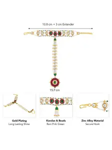 Peora Gold Plated Kundan Studded & Beaded Haath Panja Haath Phool Bracelet