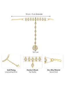 Peora Gold Plated Kundan Studded & Beaded Haath Panja Haath Phool Bracelet