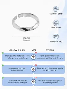 Yellow Chimes Men Silver-Plated Stainless Steel Adjustable Band Ring