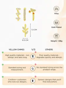 Yellow Chimes Set Of 4 Gold-Plated Stone Studded Ring Nosepins