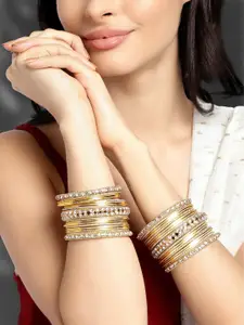 Peora Set Of 2 Gold-Plated Stone-Studded Bangles
