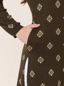 Anouk Olive Green Ethnic Motifs Printed Straight Kurta