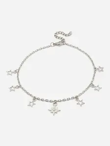 Sanjog Silver-Plated Star Shaped Charm Anklet